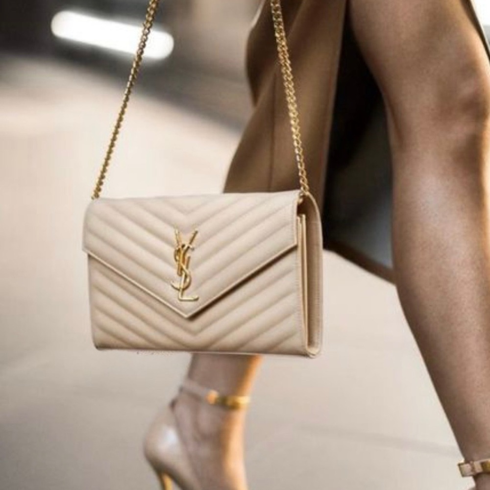 Yves Saint Laurent Tan Quilted Clutch
